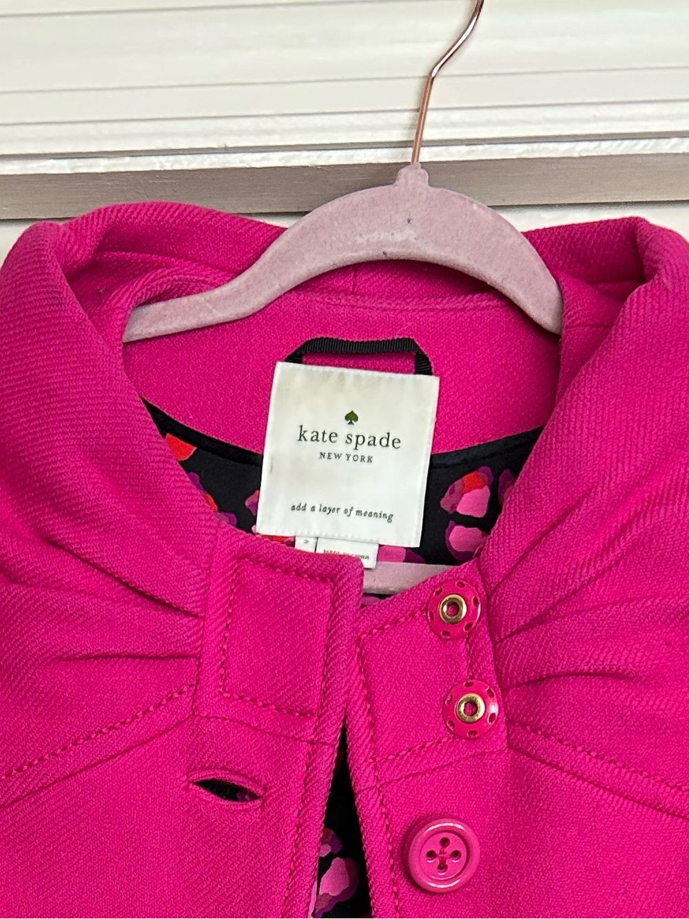 kate spade Bright Pink Pea Coat with Printed Lining